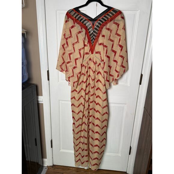 Soft Surroundings Caftan Dress Size LG Boho Maxi Embroidered Kimono Sleeve - Picture 4 of 6